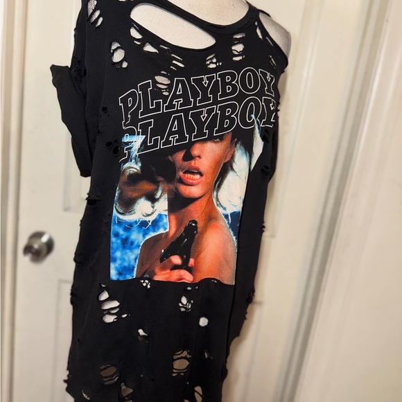 Black Playboy Tee | Distressed Oversized T-Shirt - Picture 12 of 14